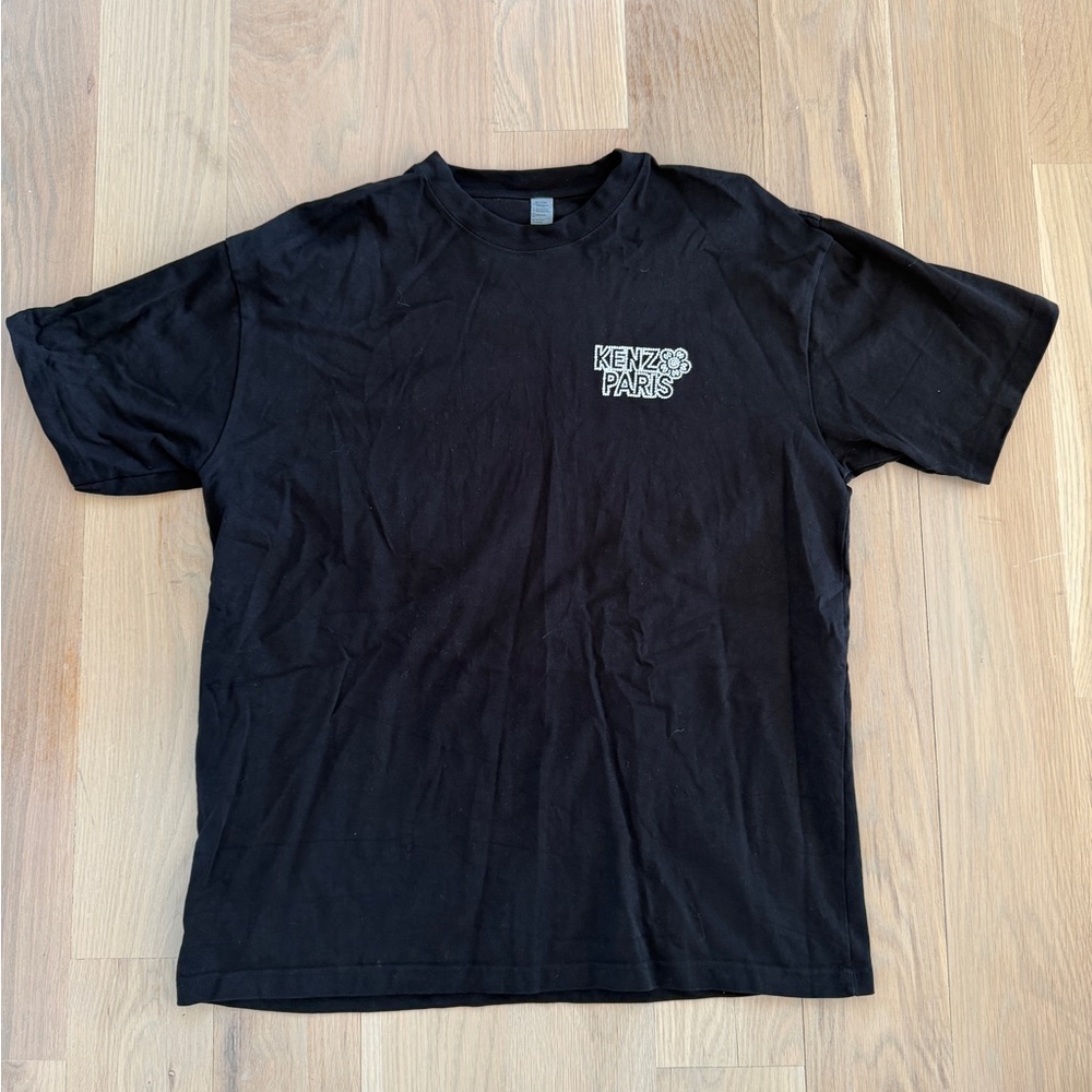 Kenzo Paris Rue Vivienne Graphic T-Shirt Black Size XL Floral Logo Tee